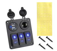 Pexorin 2 3 Gang 12~24V Digital Voltmeter Dual USB Port Outlet Combination Circuit Control, for Interior Ship Car Switch Panel Marine Switch Panel(3 gang A Type)
