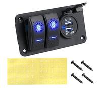 Pexorin 2 3 Gang 12~24V Digital Voltmeter Dual USB Port Outlet Combination Circuit Control, for Interior Ship Car Switch Panel Marine Switch Panel(2 gang)