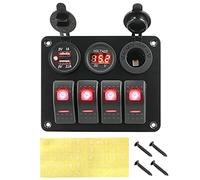Pexorin 2 3 Gang 12~24V Digital Voltmeter Dual USB Port Outlet Combination Circuit Control, for Interior Ship Car Switch Panel Marine Switch Panel(4 gang)