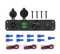 Pexorin 4.2A Dual Dual USB Socket Charger 12V Voltmeter Lighter Splitter ON OFF Toggle Switch Panel, for Car Boat Marine Marine Switch Panel(Green)