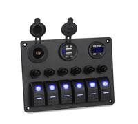 Pexorin 6 Gang Waterproof Car Marine Switch, for Car Auto Boat Marine Rocker Switch Panel Circuit Breakers Voltmeter Car Switches Marine Switch Panel