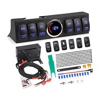 Pexorin 6 Rocker Switch Panel, for Jeep, Wrangler JK JKU 2007-2018 Switch Control System Work Light Bar Voltage Meter Digital Display Marine Switch Panel(Blue)
