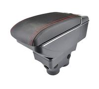Pexorin Car Armrest Rest Center Console Storage Box Cup Holder Arm Rest Dual Layer Armrest Black Leather Double, for Peugeot, 208 2013-2018 2017 Car Armrest Box(Red Thread)