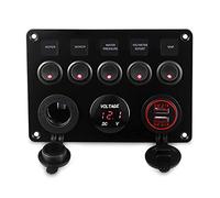 Pexorin Car Boat Switch Panel Circuit Breaker, for 12V 24V On Off 4.2A Dual USB Socket Charger Voltmeter Power Outlet Marine RV Truck Marine Switch Panel(Green)