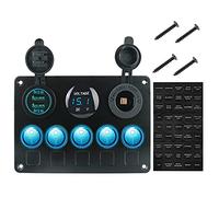 Pexorin Car Switch Panel Dual USB Port Waterproof 5 Light Toggle Rocker 12V Outlet Digital Voltmeter, for Marine RV Car Truck Ship Marine Switch Panel(Blue)
