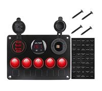 Pexorin Car Switch Panel Dual USB Port Waterproof 5 Light Toggle Rocker 12V Outlet Digital Voltmeter, for Marine RV Car Truck Ship Marine Switch Panel(Red)