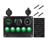 Pexorin Car Switch Panel Dual USB Port Waterproof 5 Light Toggle Rocker 12V Outlet Digital Voltmeter, for Marine RV Car Truck Ship Marine Switch Panel(Green)