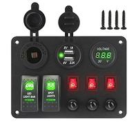 Pexorin Dual USB Ports With Overload Protector, for Car Marine RV Circuit Light Breaker Digital Voltmeter 2+3 Rocker Switch Panel Marine Switch Panel(Green)