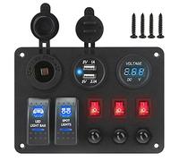 Pexorin Dual USB Ports With Overload Protector, for Car Marine RV Circuit Light Breaker Digital Voltmeter 2+3 Rocker Switch Panel Marine Switch Panel(Blue)