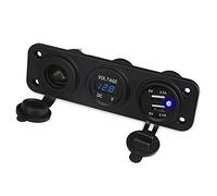 Pexorin For 3 Hole Car Switch Panel 5v 2.1a 2 Ports USB Car Charger 4.2A 12V Blue Red Green Voltmeter Display Lighter Adapters Marine Switch Panel(Blue)