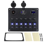 Pexorin For 6 Gang Car Control Panel Switch Boat Marine With Circuit Breakers + LIGHT Voltmeter Car Switches + Dual USB Charger Marine Switch Panel