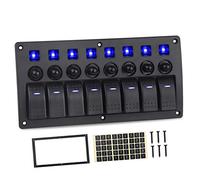 Pexorin For Jeep, Switch Panel 8 Gang 12V 20A 24V 10A Waterproof On Off 5pin Boat Marine Car 12v Rocker LIGHT Panel Switch With Breakers Marine Switch Panel(Blue)