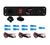 Pexorin Herorider Dual USB Car Charger Voltmeter Meter ON OFF Switches Panel, for Car Truck Boat Lighter Splitter Socket Car Marine Switch Panel(Red)