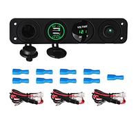 Pexorin Herorider Dual USB Car Charger Voltmeter Meter ON OFF Switches Panel, for Car Truck Boat Lighter Splitter Socket Car Marine Switch Panel(Green)