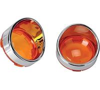Pexorin Red Turn Signal Light Lens Cover Lenses Black Visor Ring, for Harley, Dyna Street Glide Road King Clear Bullet Turn Signals Lens Cover(BLACK Amber Lens Chrome Ring)