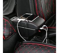 Pexorin Universal Armrest Storage Box Car Center Console Accessories Leather Arm Rest Interior ABS Car-styling Decoration AUTO Car Armrest Box(Red thread)