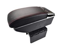 Pexorin Universal Dual Layer Armrest Rest Center Console Storage Box Car Styling Pu Leather Cup Holder Car Armrest Box(Red thread)