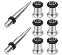 Pexveiuu 0G Ear Gauges Stretching Kit Tunnel Plug Ear Dead Gauge Earring Taper Gauging Stretcher Silver 2 Gauge Surgical Stainless Steel Stretch Gage Starter Piercing kit Women Men 8mm