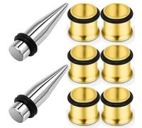 Pexveiuu 2G Ear Gauges Stretching Kit Tunnel Plug Ear Dead Gauge Earring Taper Gauging Stretcher Gold 2 Gauge Surgical Stainless Steel Stretch Gage Starter Piercing kit Women Men 6mm