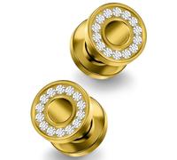 Pexveiuu 2G Gold Titanium Ear Gauges Tunnels Plugs for Ear 10 Gauge Double Flared Screw Back Fit Tunnel Plug Earring Hypoallergenic Implant Grade Medical Plug Piercing Jewelry Women Men 6mm 1/4 inch