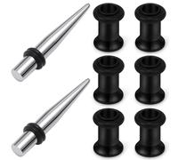 Pexveiuu 8G Ear Gauges Stretching Kit Tunnel Plug Ear Dead Gauge Earring Taper Gauging Stretcher Black 8 Gauge Surgical Stainless Steel Stretch Gage Starter Piercing kit Women Men 3mm