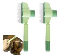 PEXXSUII 2PCS Pet Comb Hair Removal Tool for Dogs & Cats with Long & Short Stainless Steel Metal Teeth for Shedding and Tangles, Self-Cleaning Flea Grooming Deshedding Brush with Release Button