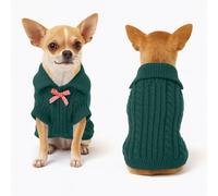 Peybaiwy Small Dog Pullover Sweater Puppy Cat Knit Lapel Bow Sweater Clothes Doggy Fall Winter Warm Coat Outfit for Dogs Boy Girl (Green, XL)
