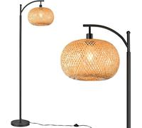 PEYNIR Floor Light Boho Bamboo Standing Lamp for Bedroom Office Creative Vintage Floor Lamp for Living Room LED Wicker Floor Lamp Foot Switch Floor Lantern