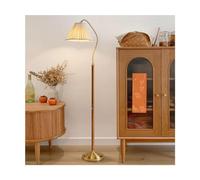 PEYNIR Floor Light Retro Wood Pole Floor Lamp Pleated Floor Lamp Living Room Bedroom Creative Adjustable Height Tall Lamp Beige Lampshade Standing Lamp Floor Lantern