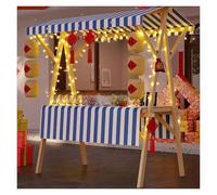 PEYNIR Wooden Vendor Food Push Cart, Commercial Hot Dog/Ice Cream/Snacks Concession Stand Booth for Sale, Foldable Canopy Vending Stalls Pushcart(Blue,W 59"/150cm)