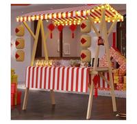 PEYNIR Wooden Vendor Food Push Cart, Commercial Hot Dog/Ice Cream/Snacks Concession Stand Booth for Sale, Foldable Canopy Vending Stalls Pushcart(Red,W 59"/150cm)