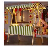 PEYNIR Wooden Vendor Food Push Cart, Commercial Hot Dog/Ice Cream/Snacks Concession Stand Booth for Sale, Foldable Canopy Vending Stalls Pushcart(Light Green,W 59"/150cm)