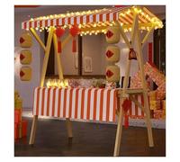 PEYNIR Wooden Vendor Food Push Cart, Commercial Hot Dog/Ice Cream/Snacks Concession Stand Booth for Sale, Foldable Canopy Vending Stalls Pushcart(Orange,W 47.2"/120cm)