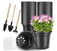 PEYOU 100Pcs 15cm Plastic Plant Pots with 3 PCS Garden Tools & 100Pcs Waterproof Plant Labels, Flower Pots Outdoor & Indoor for Seedlings, Vegetables,Flowers,Herbs,Succulents