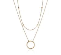 Peysaitr 1pcs Circle Sideways Chain Titanium Steel Necklace, Women's Trendy Niche High-end 18K, Gold Double-layer Clavicle Chain, Round Necklace (Gold)