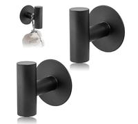 Peysaitr 2 PCS Bathroom Towel Hook, Self Adhesive Hooks Hanging, Coats, Key, Brushed Nickel Towel, Black Heavy Duty Stainless Steel Wall Mounted Coat Hook (Black