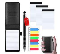 Peysaitr 7 PCS Small Pocket Notebook Mini Notepad Set, Included A7 Pu Leather Notebook Pen Holder with 50 Lined Sheets, 3 Notepad Memo Book Refills with 30 Lined Paper, Metal Pen And Index Tag(Black)