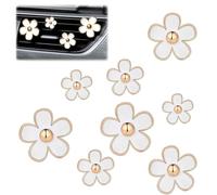 Peysaitr 8 Pcs Car Air Freshener Vent Clip, Daisy Flower Design, White, Crystal, Floral Scent, Auto Interiors