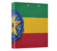 Peystean 1.5 Inch D Round Ring Binder with Built-in Clipboard, Single Side Printed Hard Cover Folder, Pack of 2 Oil Painting Flag Ethiopia