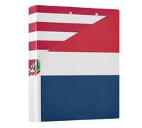 Peystean 1.5 Inch D Round Ring Binder with Built-in Clipboard, Single Side Printed Hard Cover Folder, Pack of 2 Flag of The United States and Dominican Republic