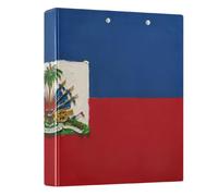 Peystean 1.5 Inch D Round Ring Binder with Built-in Clipboard, Single Side Printed Hard Cover Folder, Pack of 2 Haiti Flag Haitian National Blue Red
