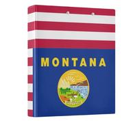 Peystean 1.5 Inch D Round Ring Binder with Built-in Clipboard, Single Side Printed Hard Cover Folder, Pack of 2 Flag of The United States Montana