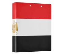 Peystean 1.5 Inch D Round Ring Binder with Built-in Clipboard, Single Side Printed Hard Cover Folder, Pack of 2 Egypt Flag Egyptian Red and Black