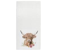 Peystean Cotton Towel, Watercolor Highland Cow with Flowers White Absorbent Soft Hand Towels Home Decor for Guest, Bathroom, Beach, Guest, Hotel, Gym and Spa(16" x 30")