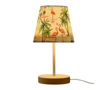 Peystean Flamingo Tropical Palm Trees 3 Colors Dimmable LED Table Lamp,10.8" Linen Shade Bedside Nightstand Decor Night Light for Home Bedroom Living Room Desk Cafe