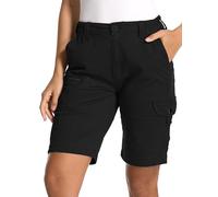 Peysuck Womens Hiking Cargo Shorts Lightweight Walking Shorts for Women Elastic Waist Knee Length Summer Casual Outdoor Short Pant with Multi Pockets Black