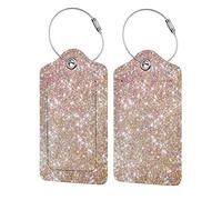 Peywala 2 PCS Rose Gold Sequins Luggage Tag for Suitcases Leather Travel Cruise Luggage Tags with Stainless Steel Loop Privacy Cover Id Label Suitcase Tags