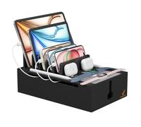Pezin & Hulin Bamboo Charging Station, Electronic Devices Organizer for Multiple Devices Charger Such As Cell Phone, Tablet, Watch and more, Blackl, (No USB Charger and Cables)