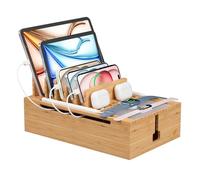 Pezin & Hulin Bamboo Charging Station, Electronic Devices Organizer for Multiple Devices Charger Such As Cell Phone, Tablet, Watch and more, Natural, (No USB Charger and Cables）