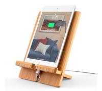 Pezin & Hulin Bamboo Tablet Stand Adjustable, Desktop Cell Phone Stand Holder Dock Compatible with Pad Pro 9.7, 10.5, 12.9, Air 2 3 4 Mini, Kindle, Phone 8 Plus X XS Max XR (Support to 13" Devices)